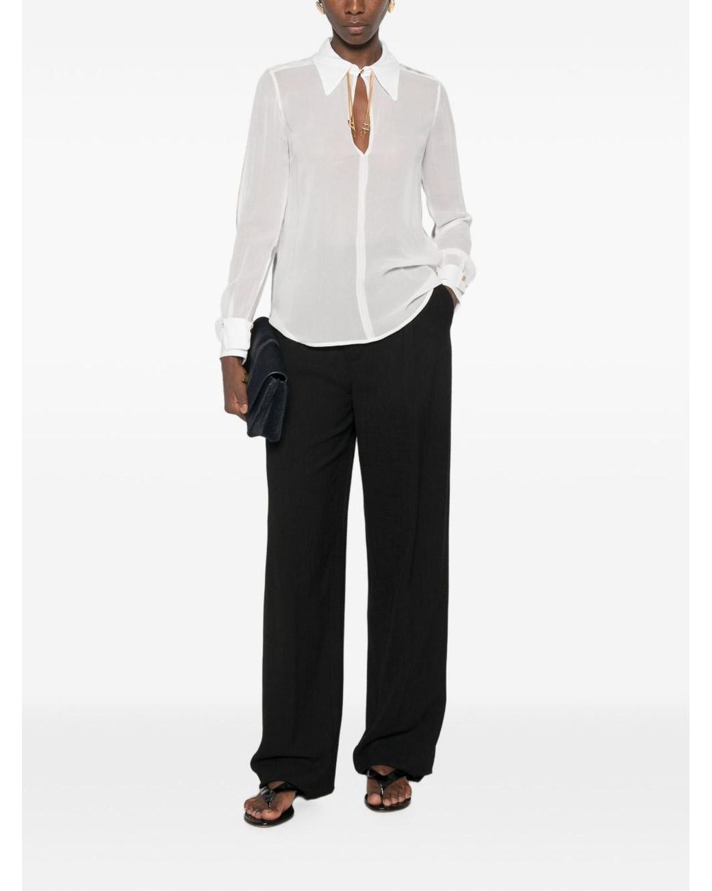 Elisabetta Franchi White Georgette Shirt With Jewel Logos
