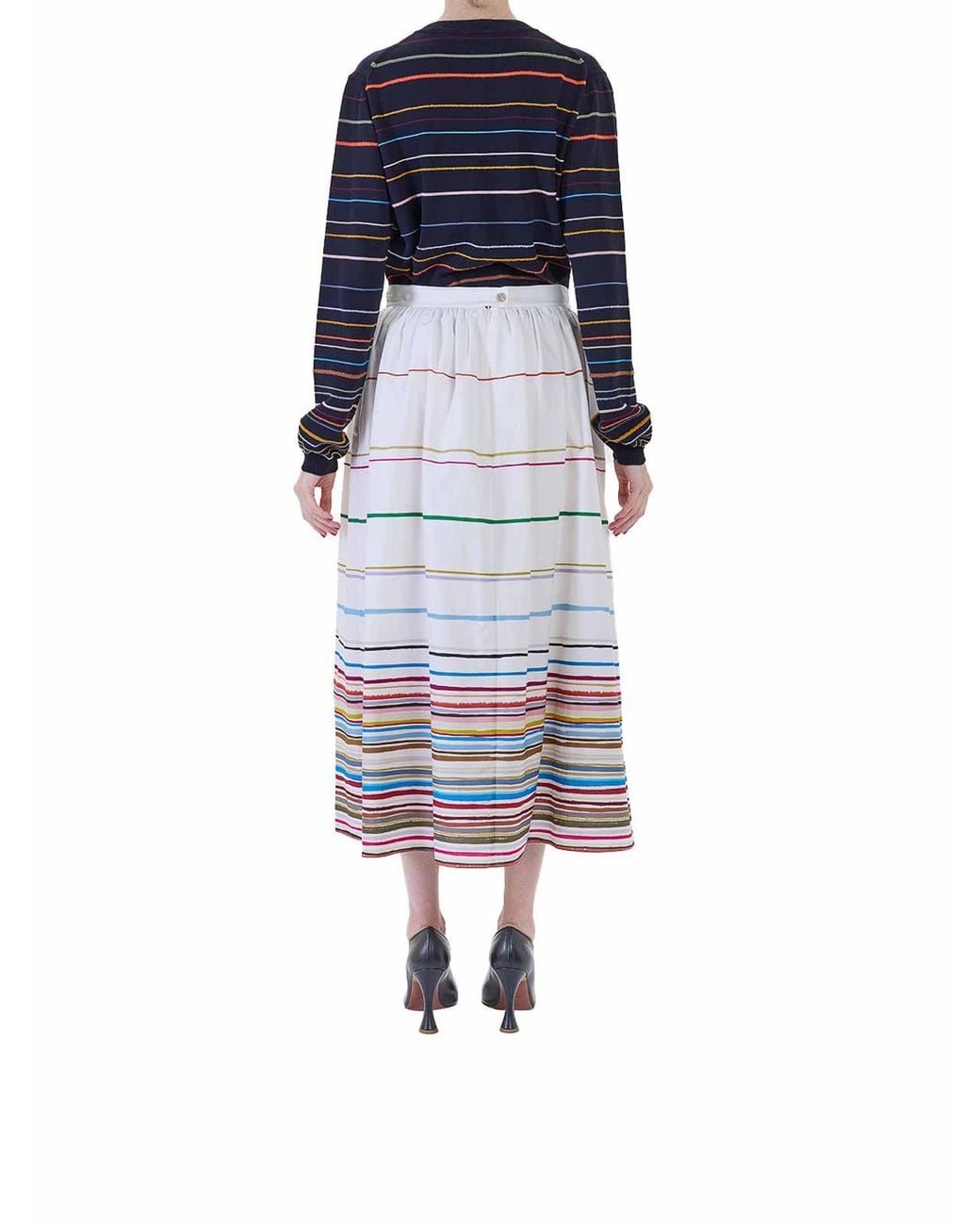 Paul Smith White Long Multistripe Skirt Ps