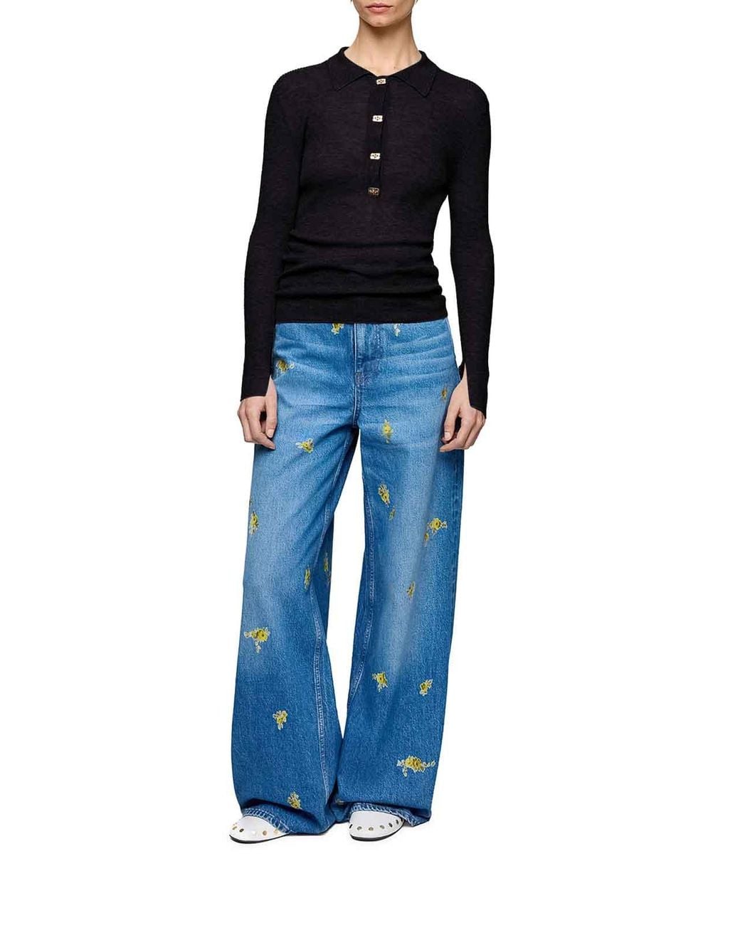 Ganni Blue Semi-Transparent Wool Polo
