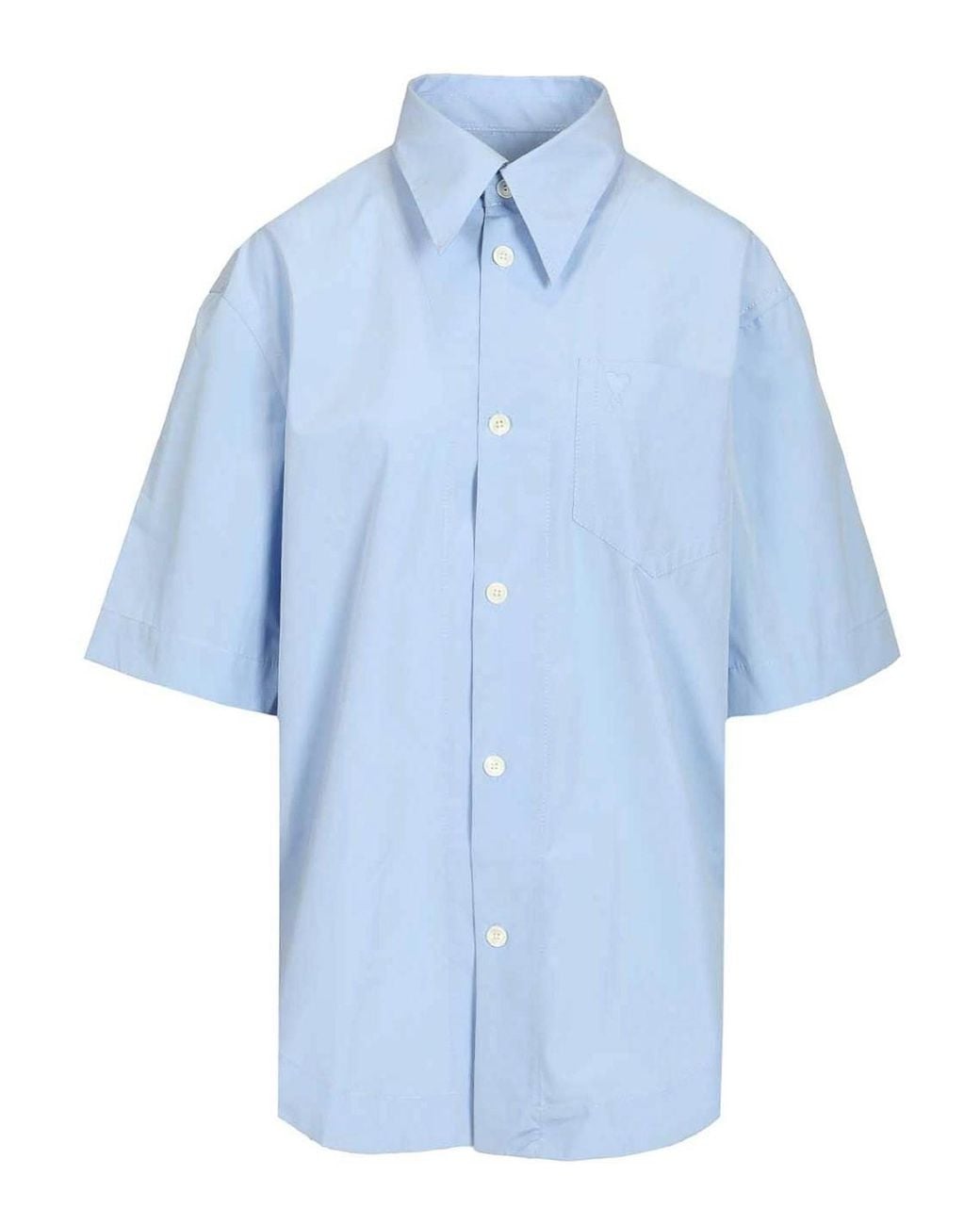 AMI Blue Short-Sleeved Poplin Shirt