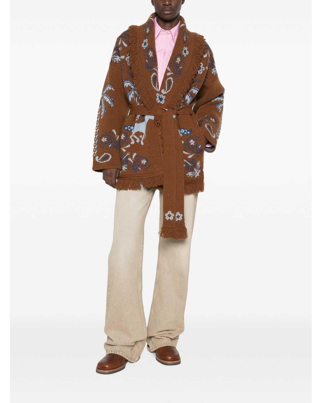 Alanui Brown Island Roots Wool Cardigan