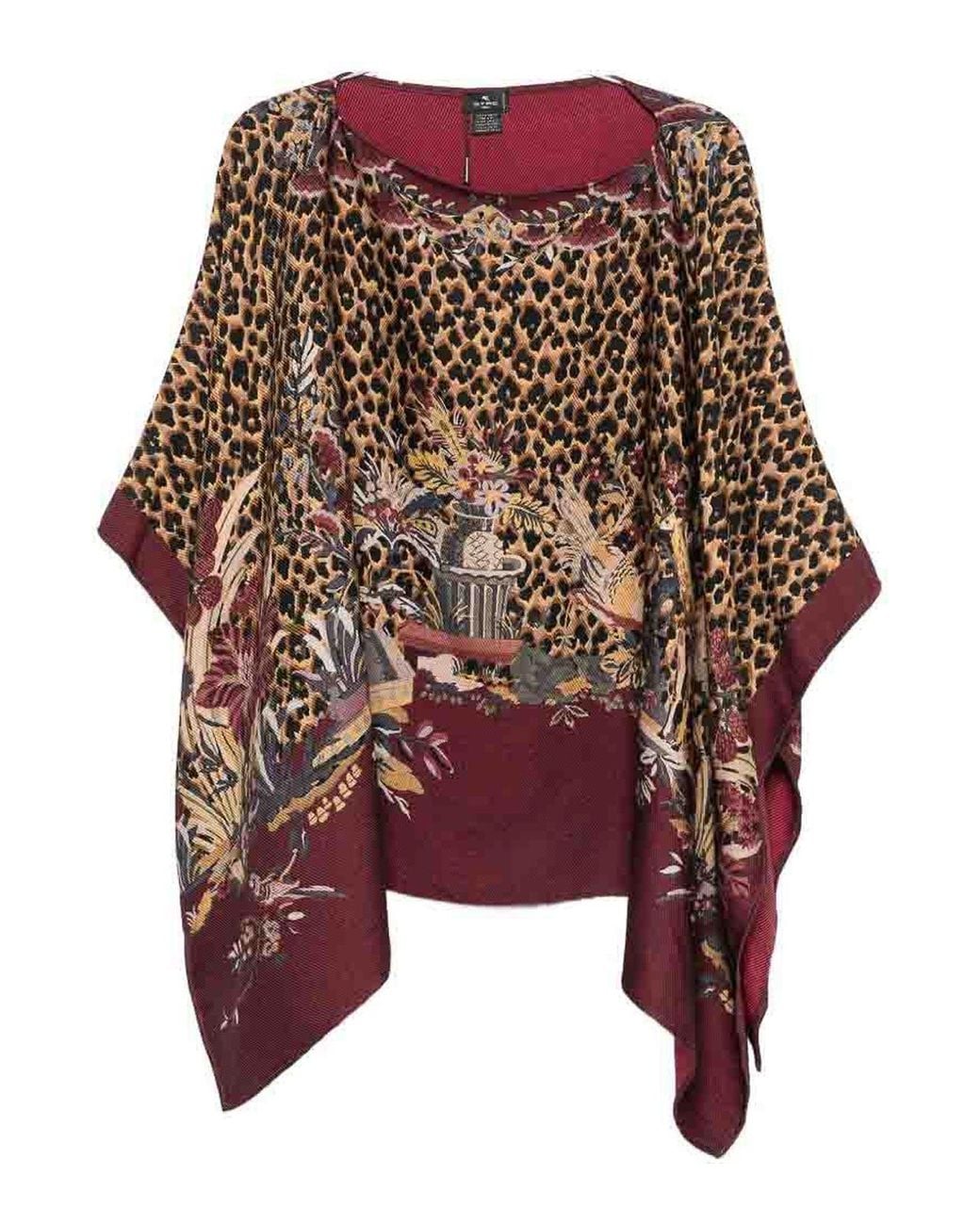 Etro Brown Wool Blend Poncho