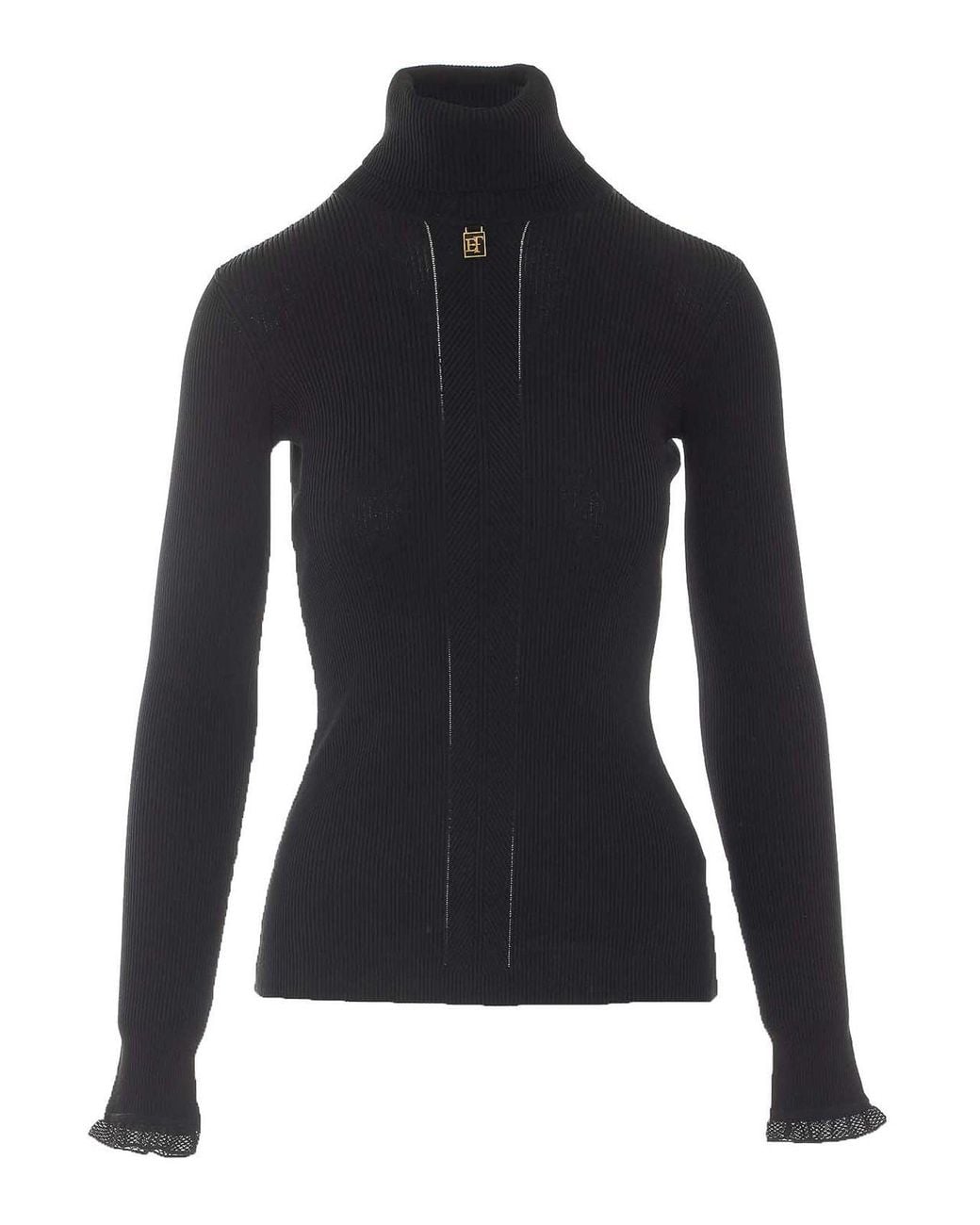 Elisabetta Franchi Black Logo High Neck Sweater