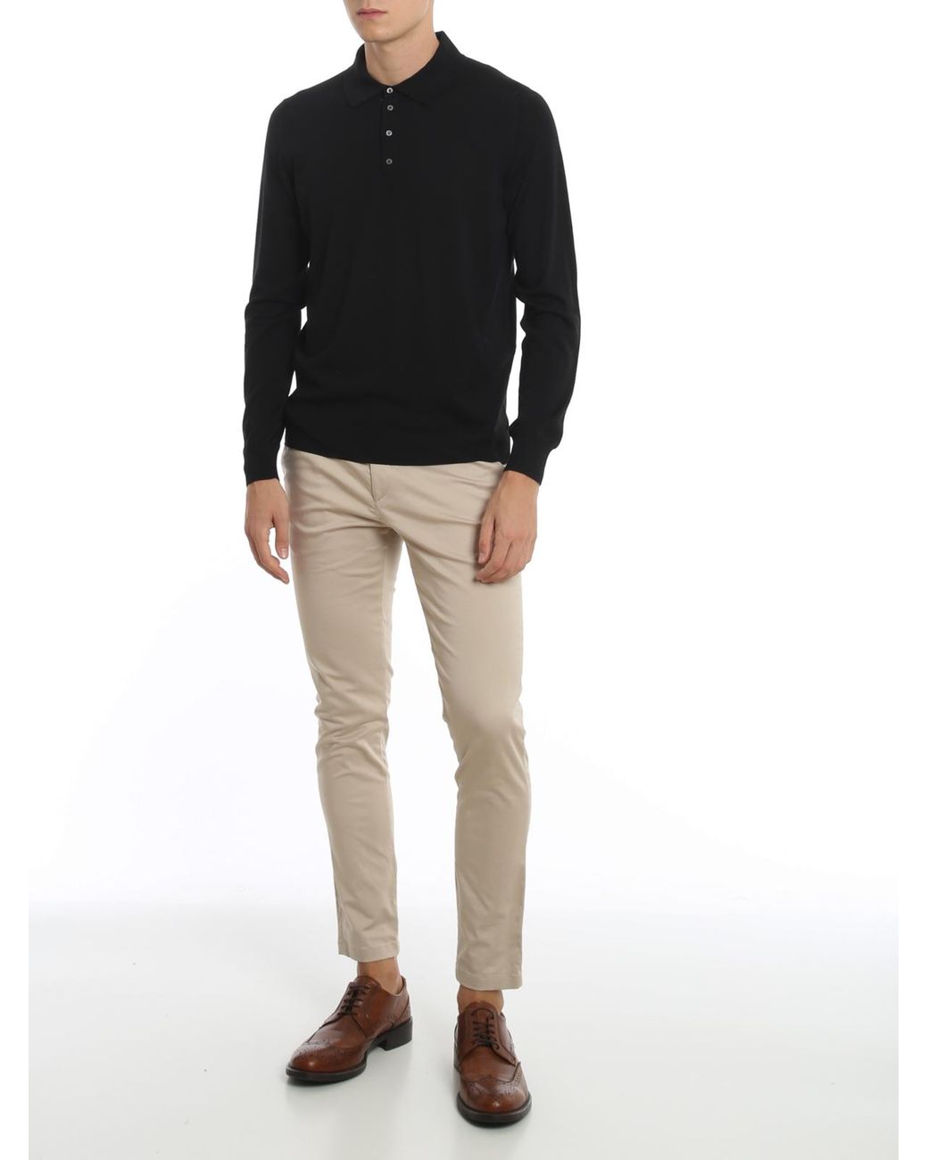 Drumohr Black Worsted Wool Polo for men