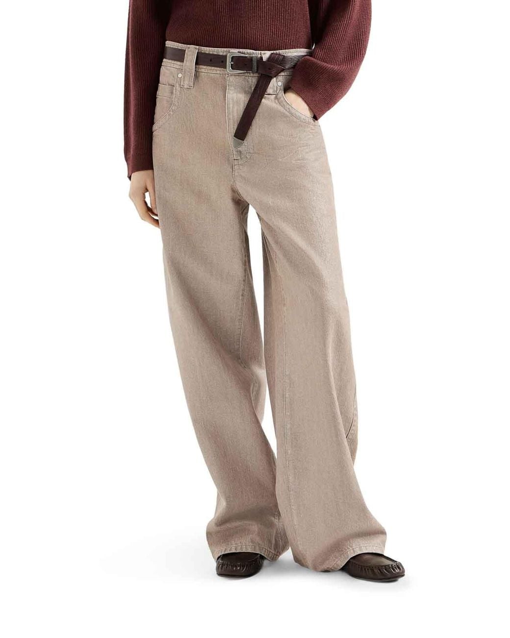 Brunello Cucinelli Natural Lam Denim Baggy Trousers