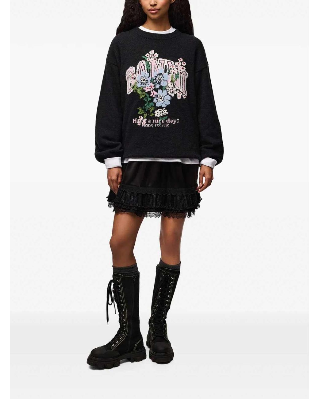 Ganni Blue Oversized Sweater Flower