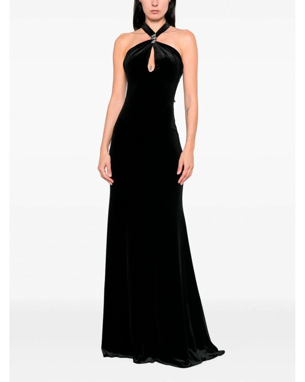 Nissa Black Open-Back Velvet Maxi Dress