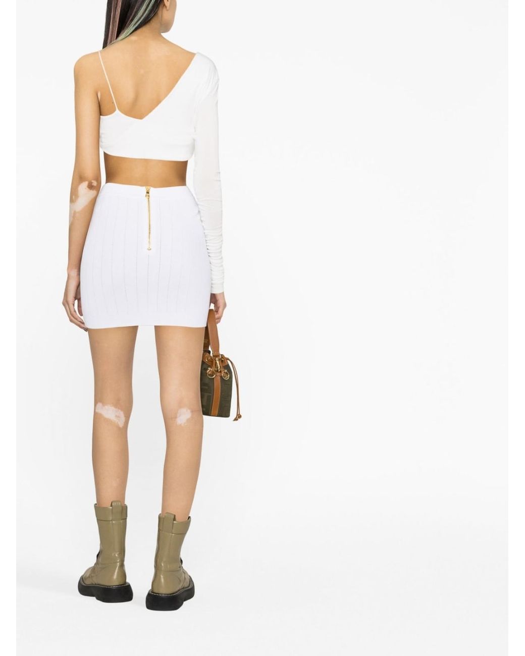 Balmain White Embossed-Buttons Knit Mini Skirt