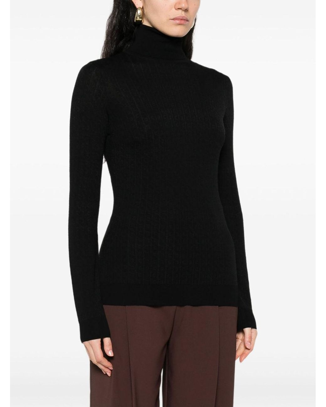 Elisabetta Franchi Black Wool Blend Turtle-Neck Sweater
