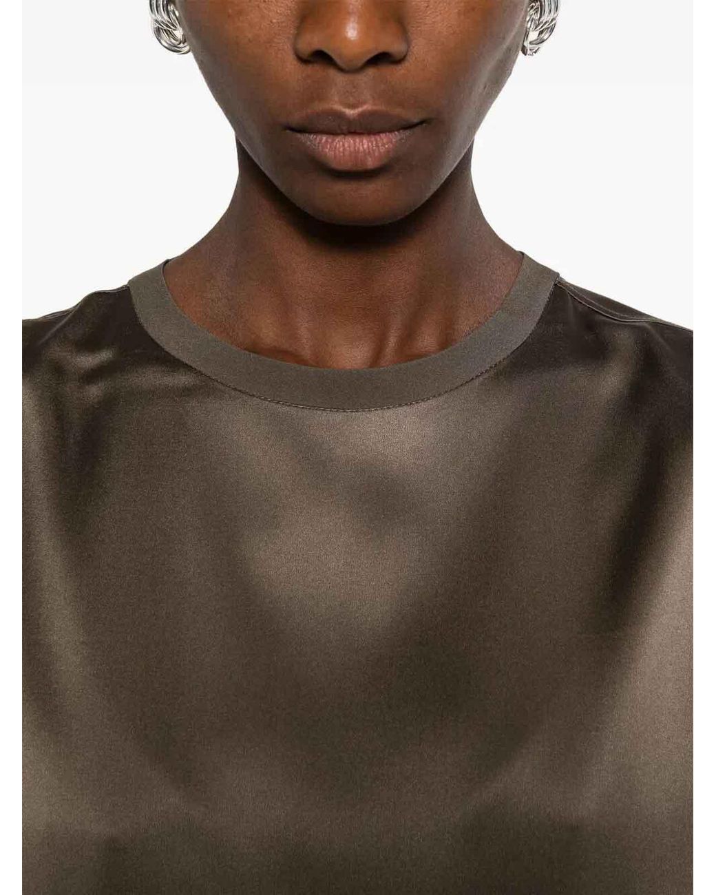 Brunello Cucinelli Brown Silk Elastan Blouse