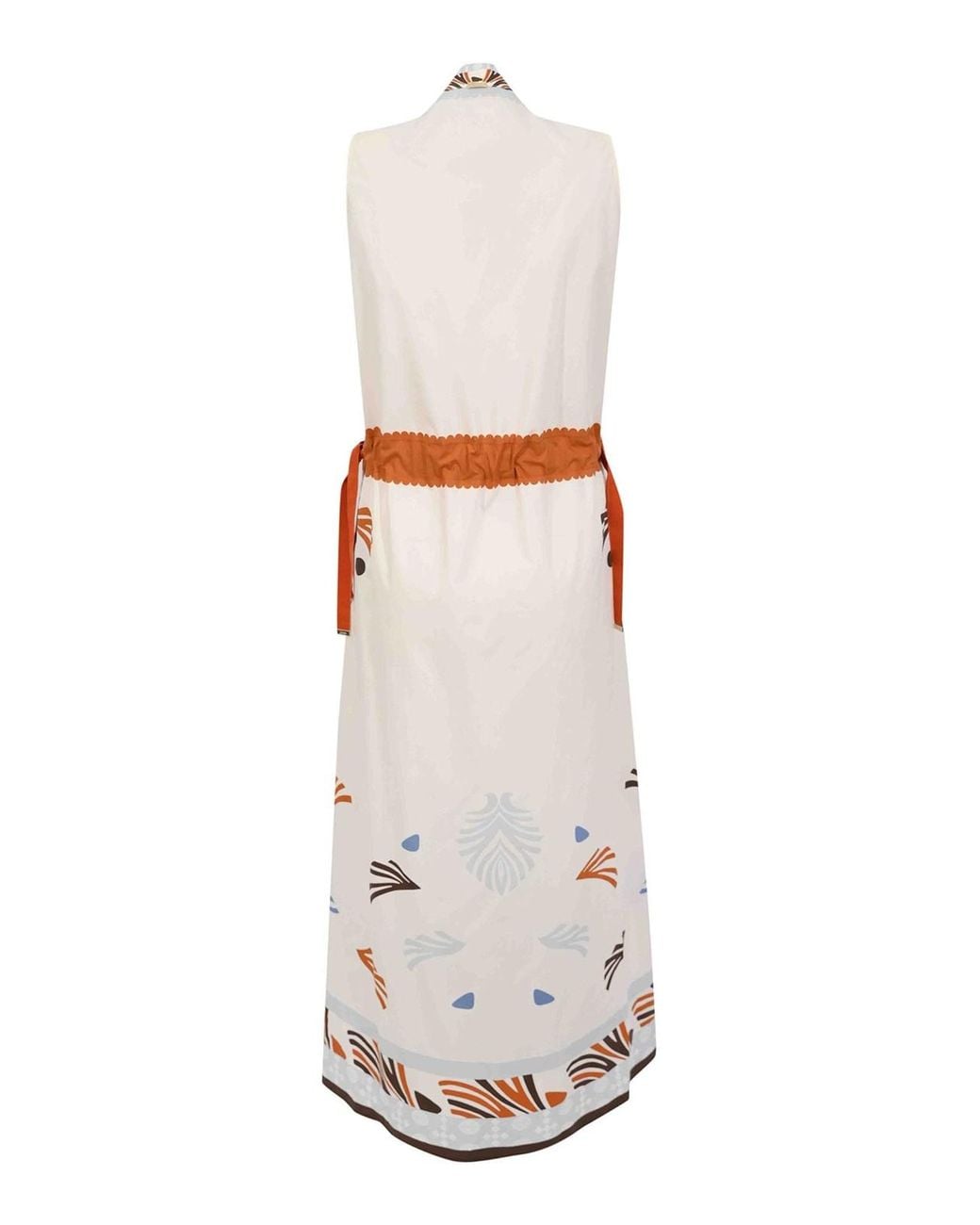 Herno White Long Cotton Dress With Print