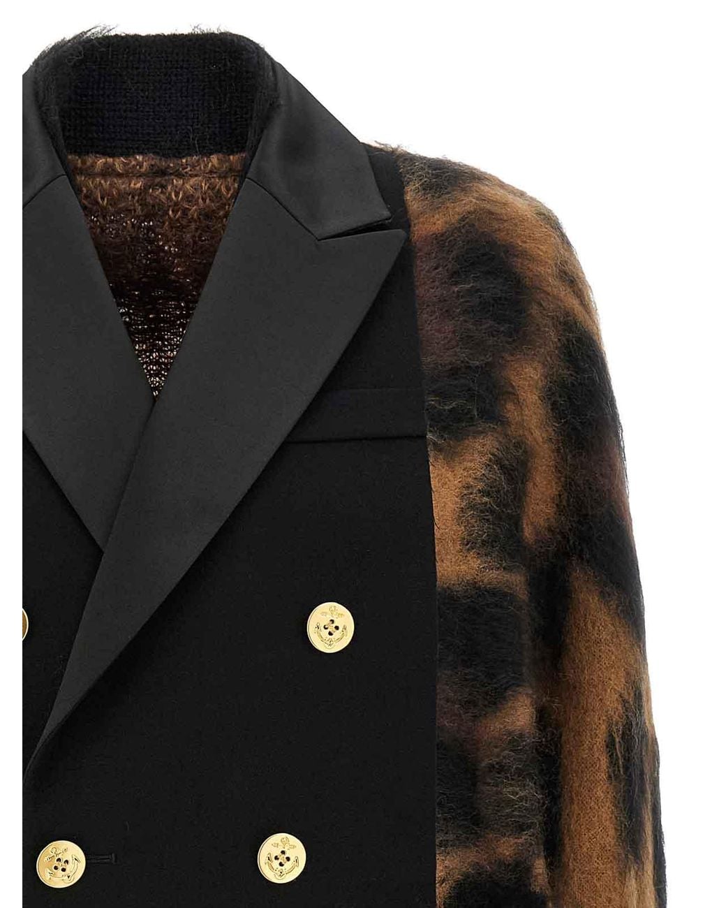 Sacai Black Cardigan With Double-Breasted Insert