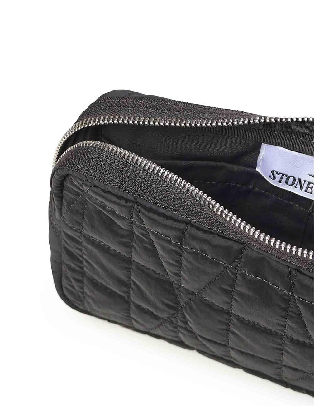 Stone Island Black Metallic Nylon Clutch With Logo for men