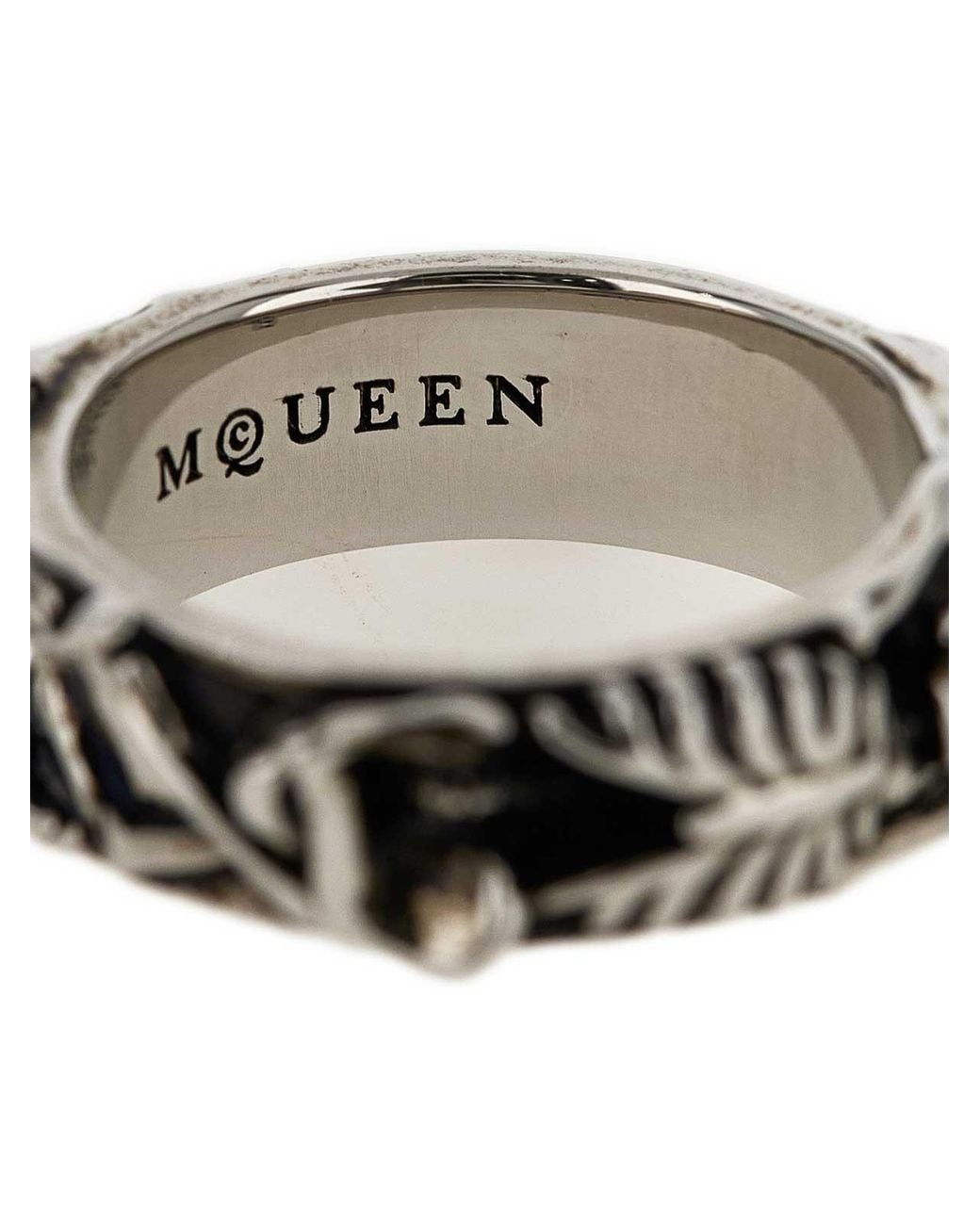 McQueen White Dancing Skeleton Ring for men