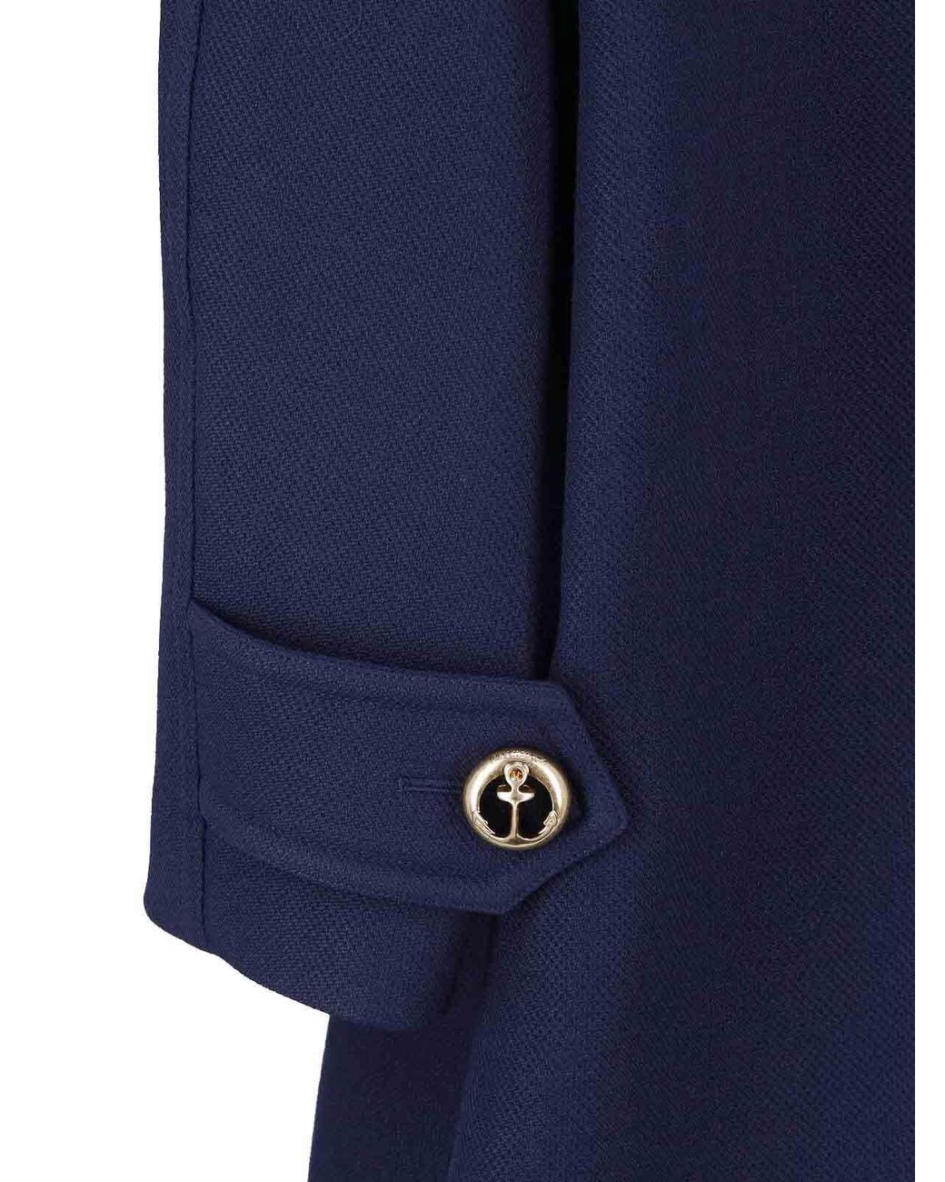 Balenciaga Blue Double-Breasted Wool Pea Coat
