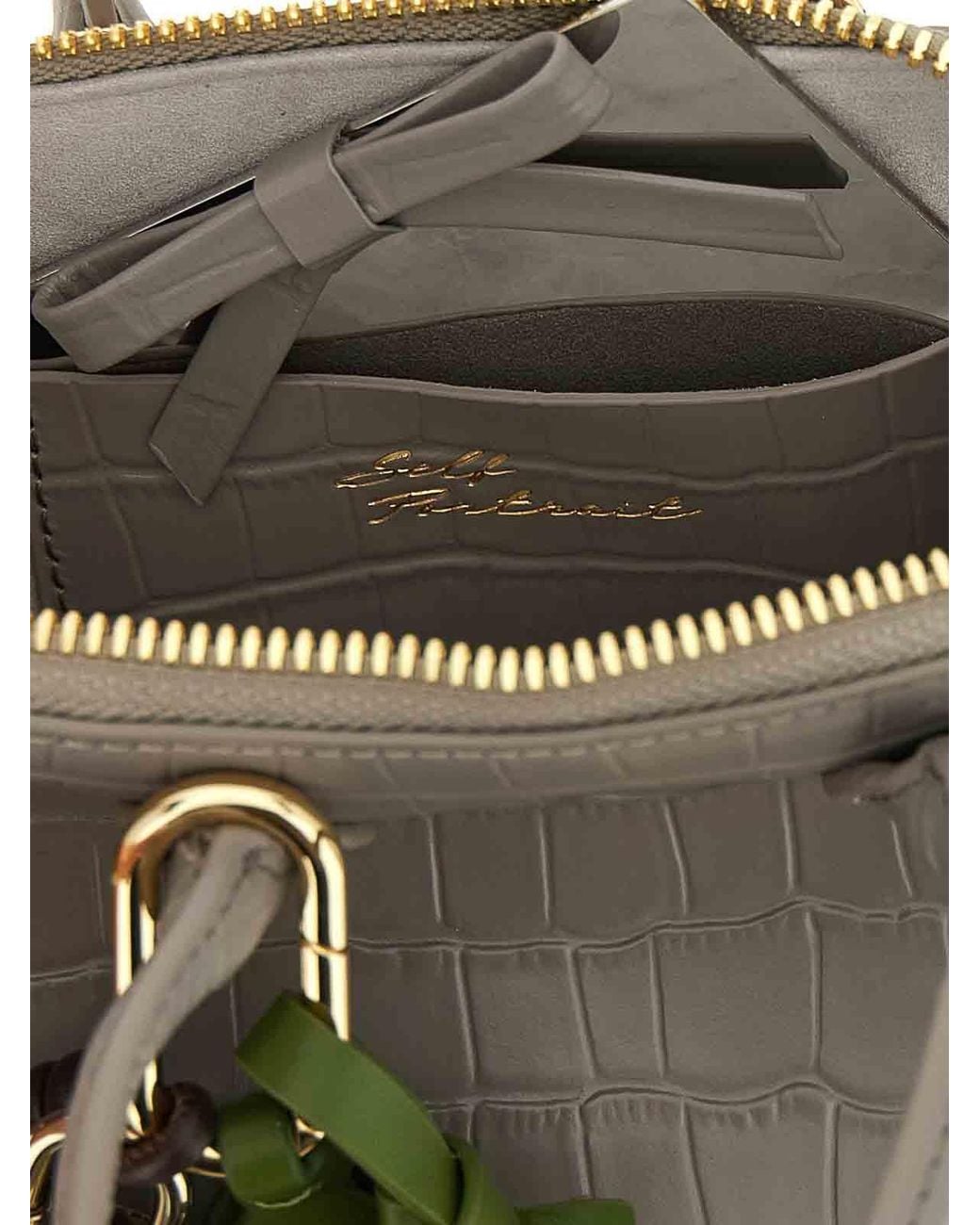 Self-Portrait Metallic Croc Leather Mini Toast Handbag