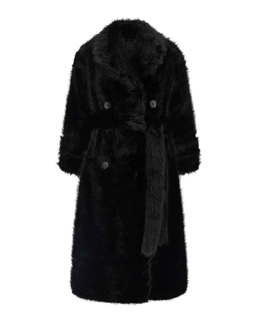 BB COUTURE Black Jackie Eco-Fur Trench Coat