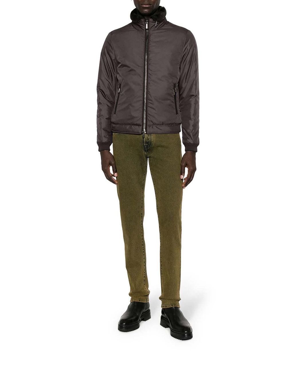 Moorer Gray Technical Fabric Bomber Jacket for men
