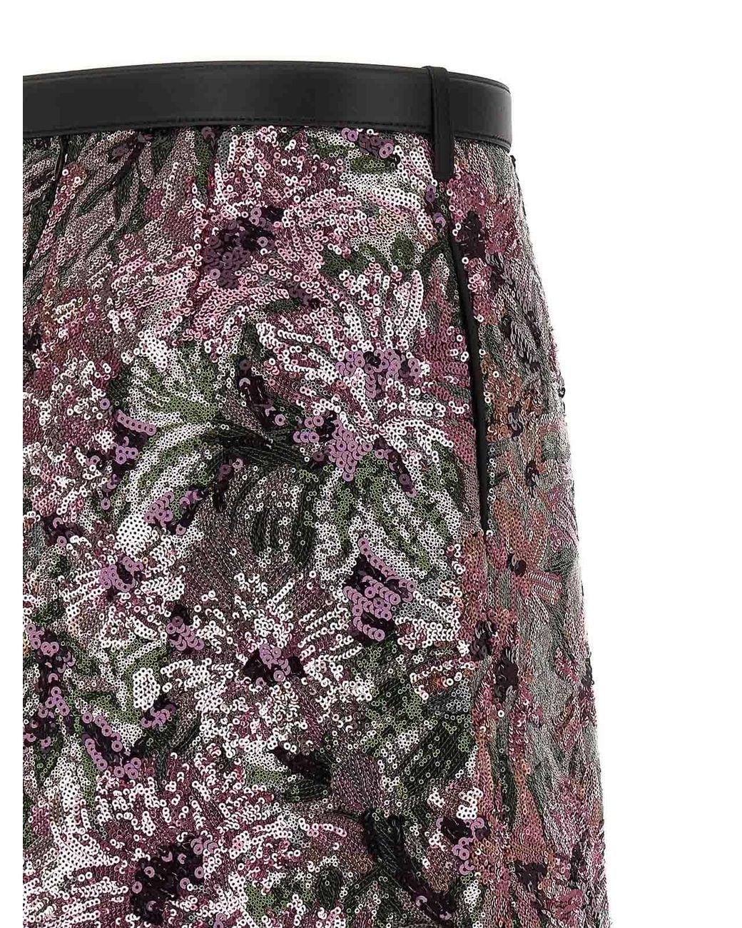 Self-Portrait Gray Floral Sequin Mini Skirt