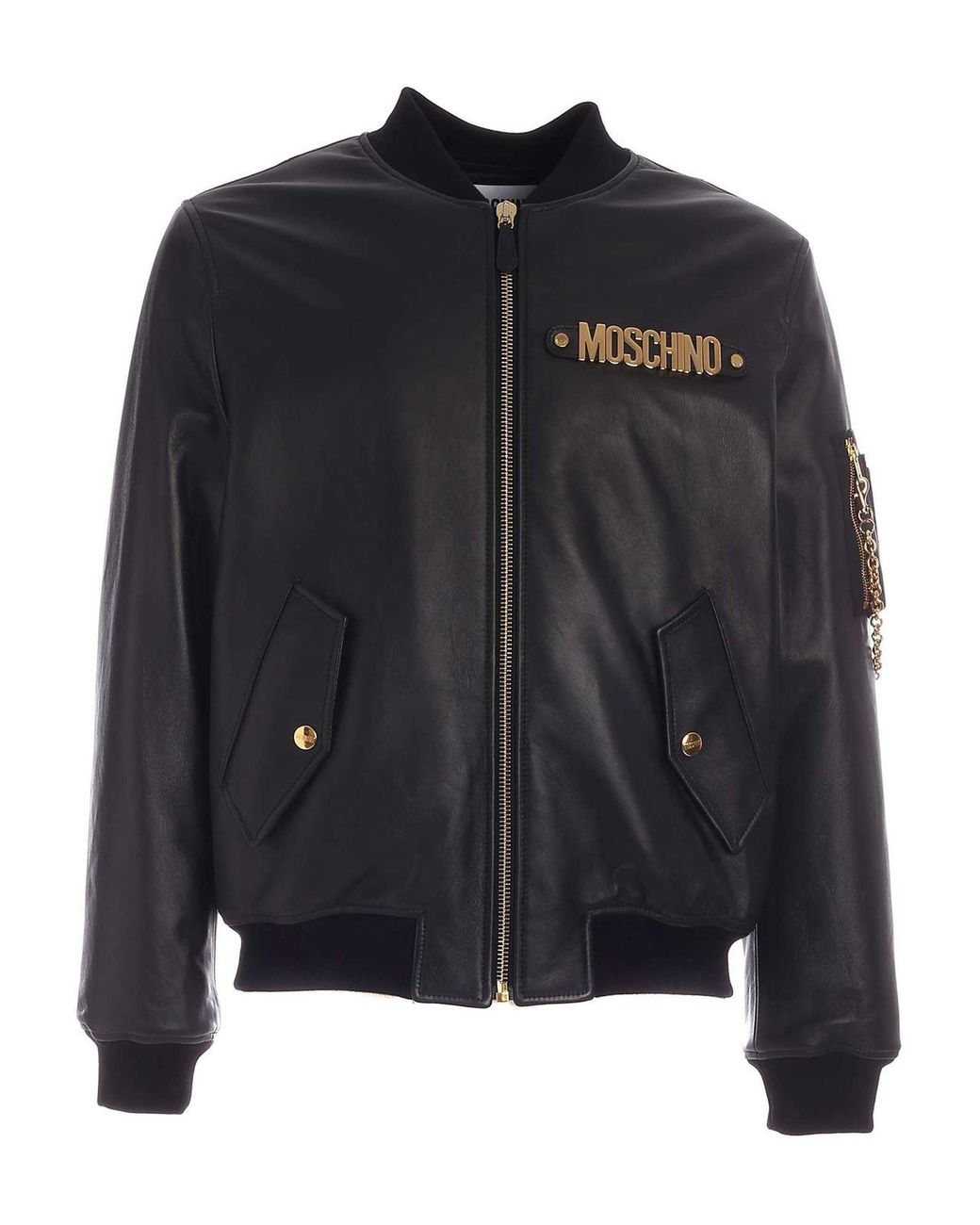 Moschino Black Metal Logo Bomber Jacket for men
