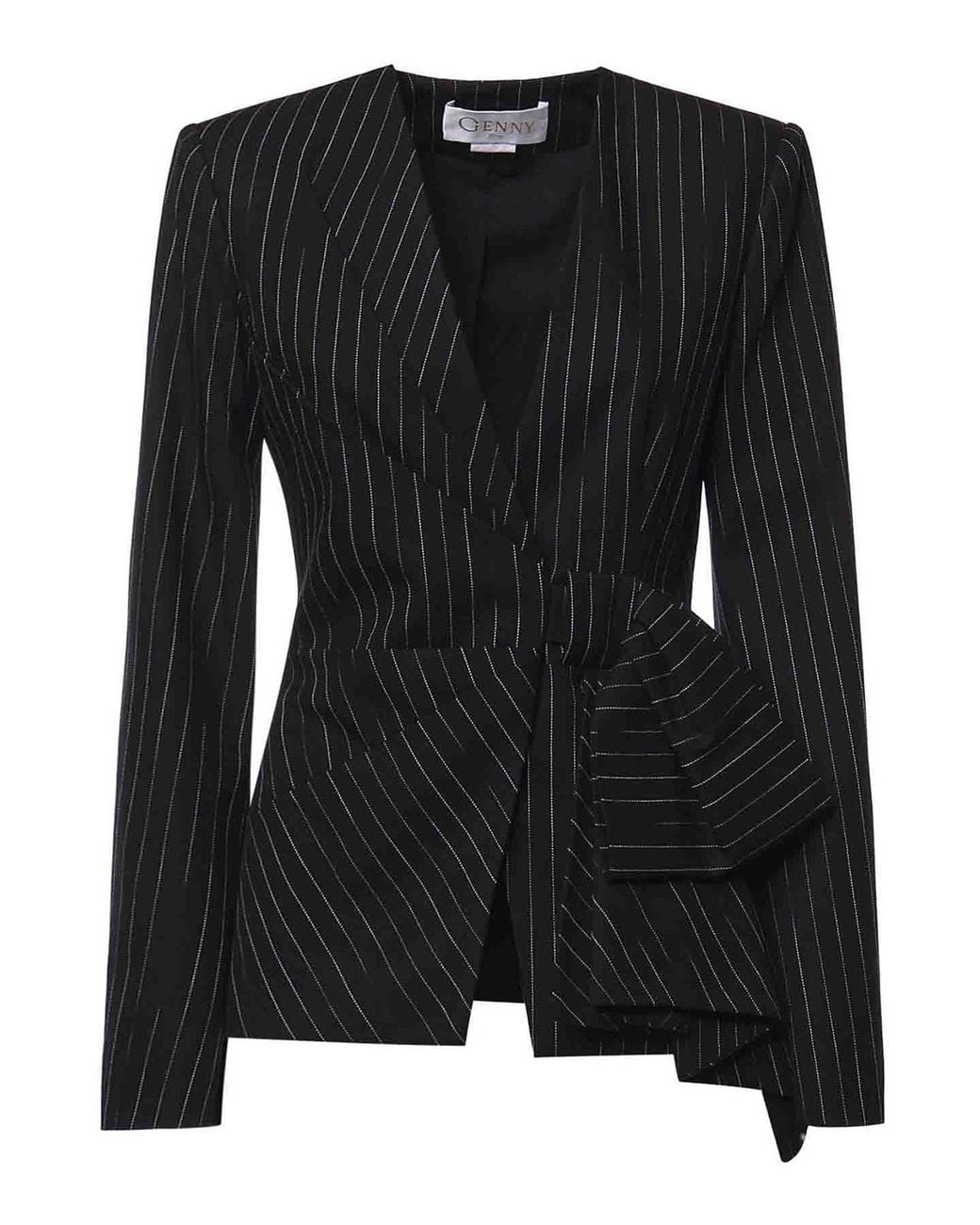 Genny Black Pinstriped Jacket With Bow