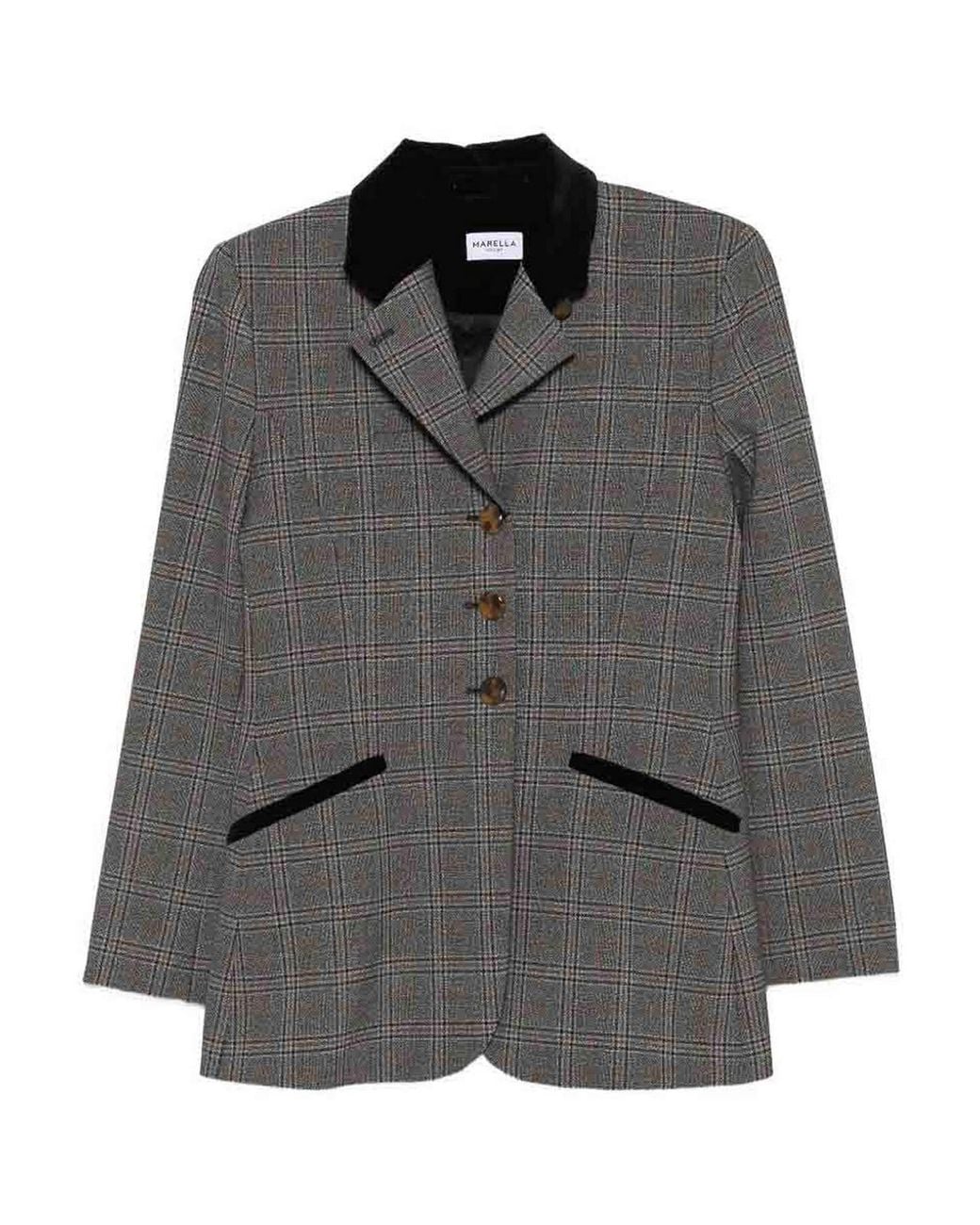 Marella Gray Stretch Twill Blazer With Velvet Details