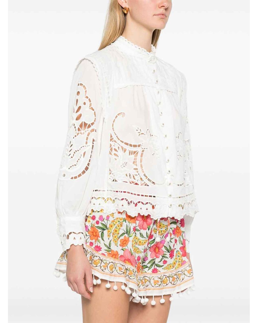 Farm Rio White Blouse With Floral Embroidery