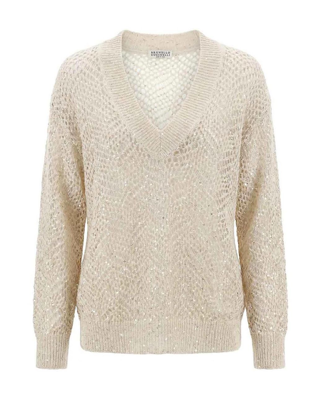 Brunello Cucinelli White V Neck Sweater