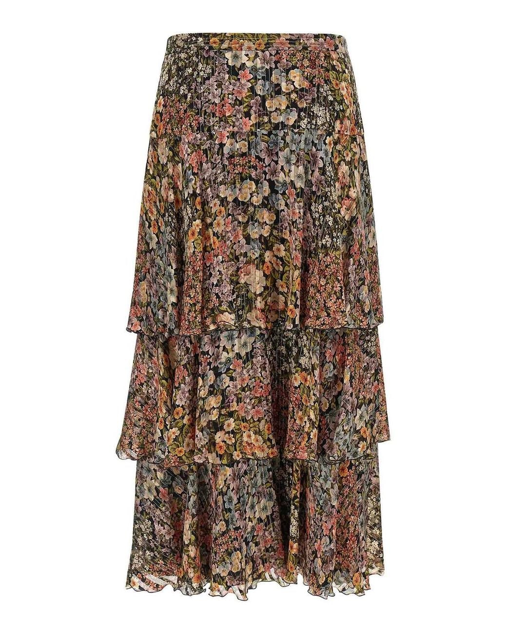 Valentino Garavani Natural Floral Silk Asymmetric Midi Skirt
