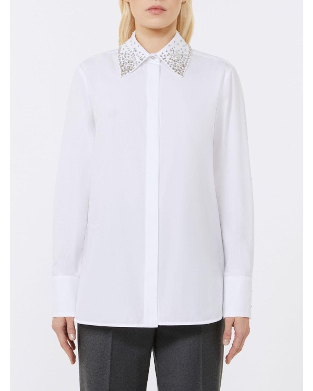 Max Mara White Staffa Poplin Shirt With Crystals By