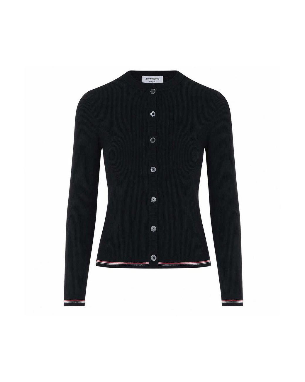Thom Browne Blue Ribbed Striped Logo Cardigan