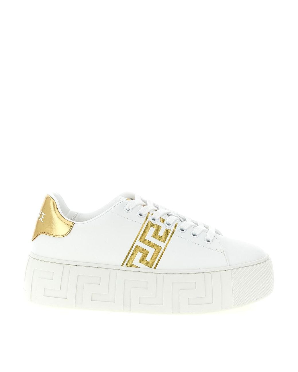 Versace White La Greca Embroidered Platform Sneakers