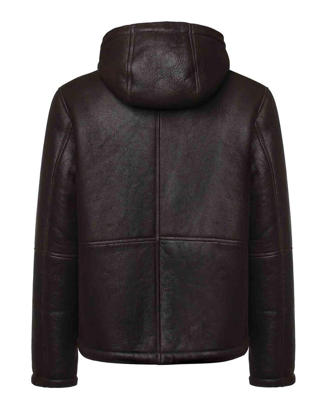Dondup Black Leather Hooded Jacket for men