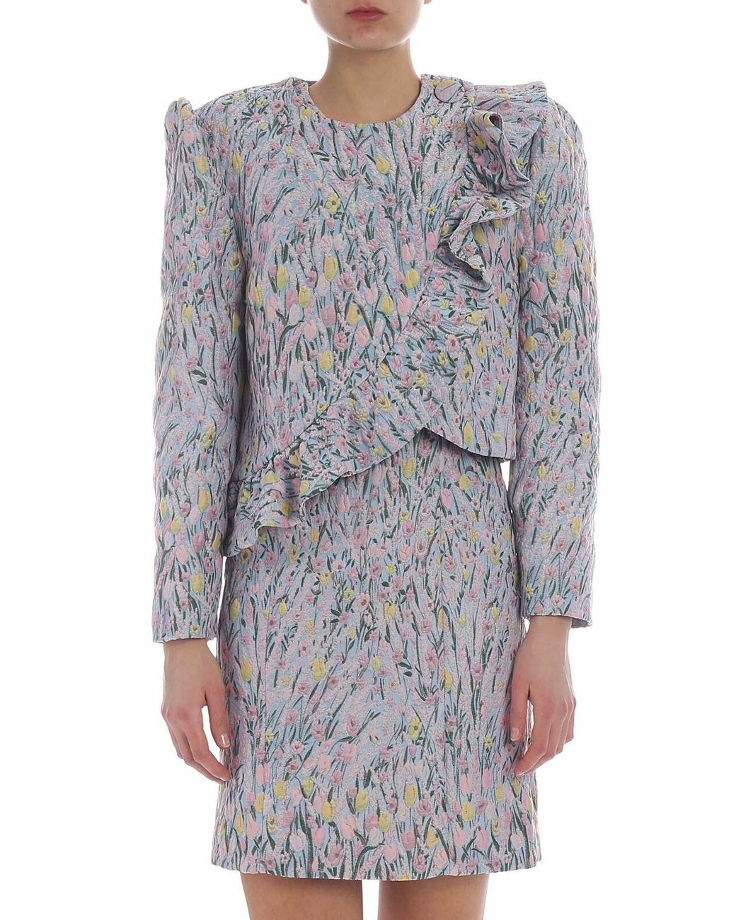 Vivetta Gray Erba Embroidered Jacket With Pastel Flowers
