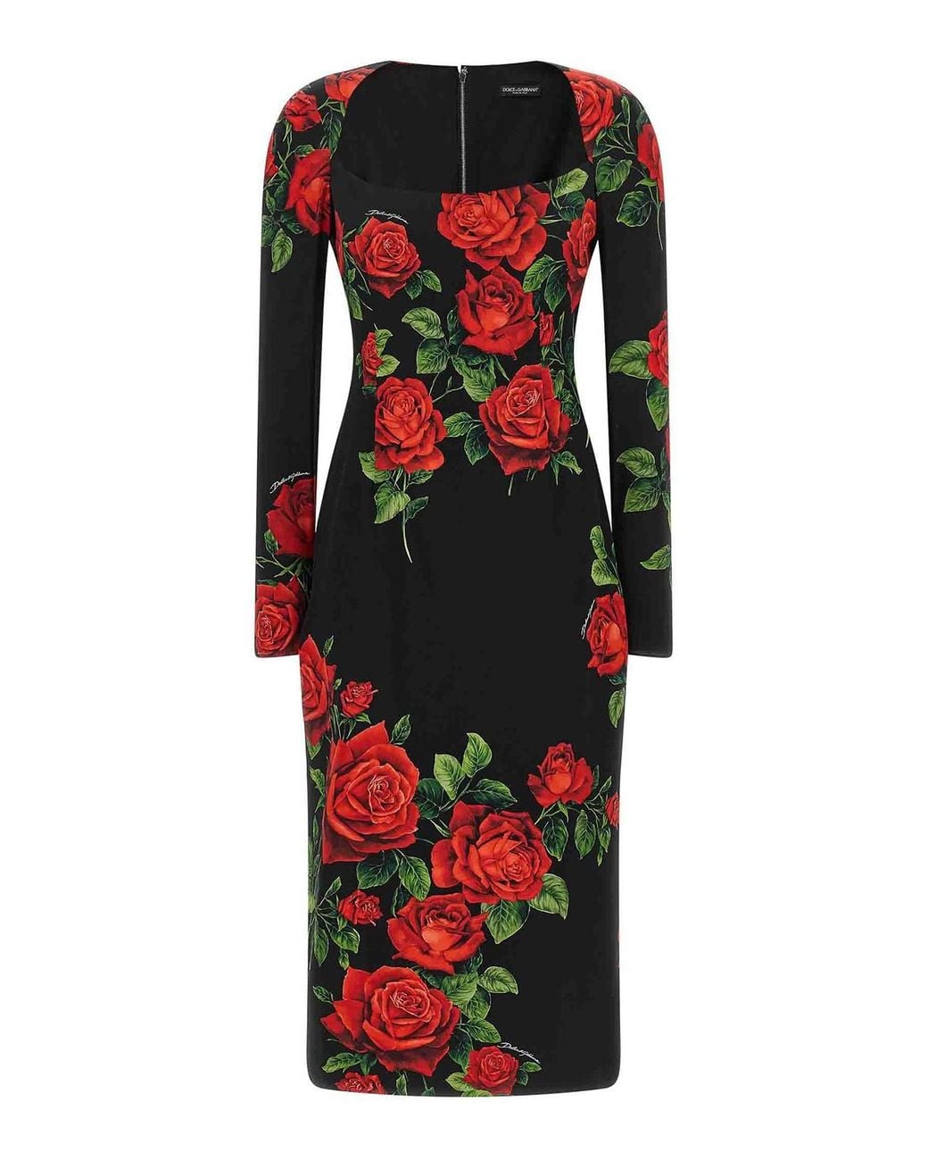 Dolce & Gabbana Red Rose Longuette Dress