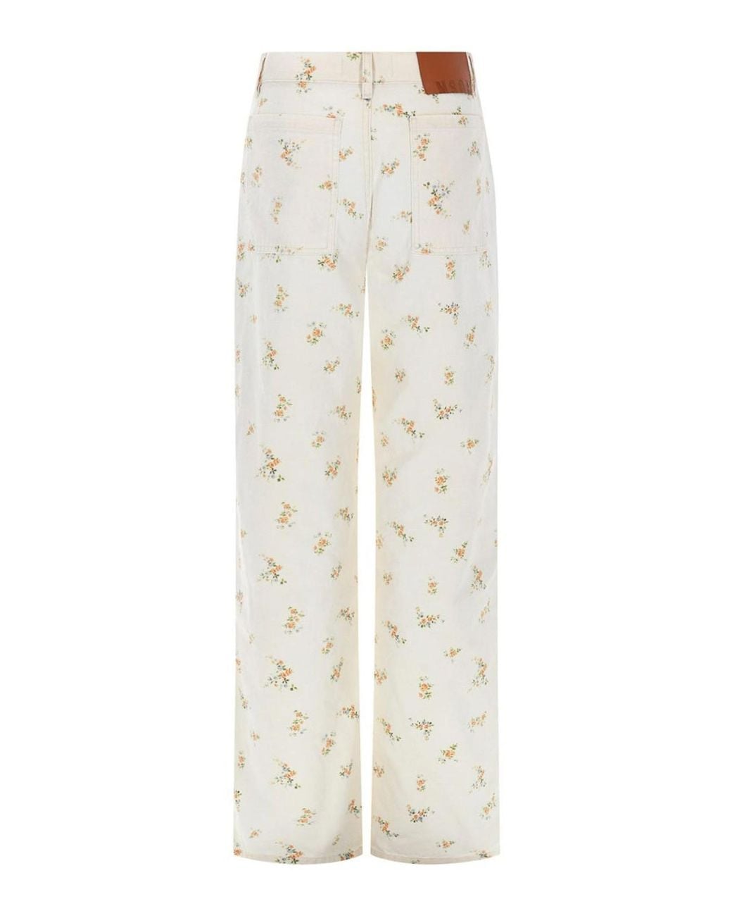 MSGM White Trousers With Floral Pattern
