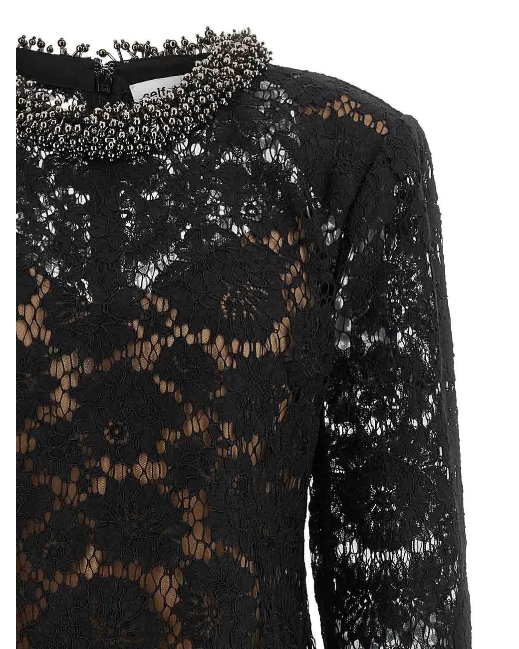 Self-Portrait Black Lace Dress With Jewel Collar