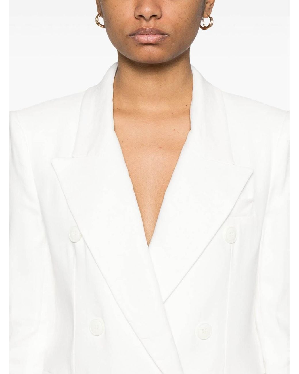 Elisabetta Franchi White Linen Blend Double-Breasted Jacket
