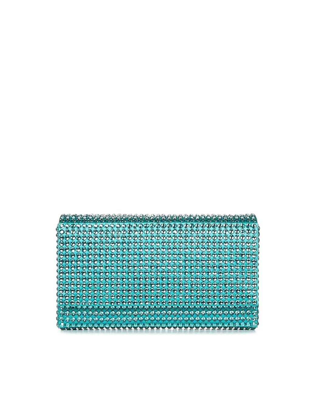 AMINA MUADDI Blue Caribbean-Colored Satin And Crystals Clutch