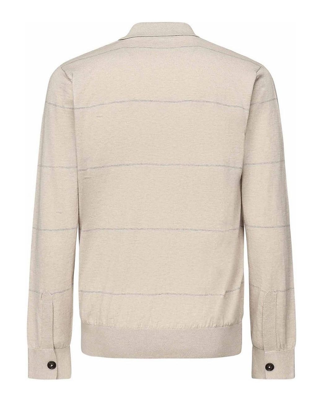 Eleventy Natural Striped Long-Sleeved Polo Shirt for men