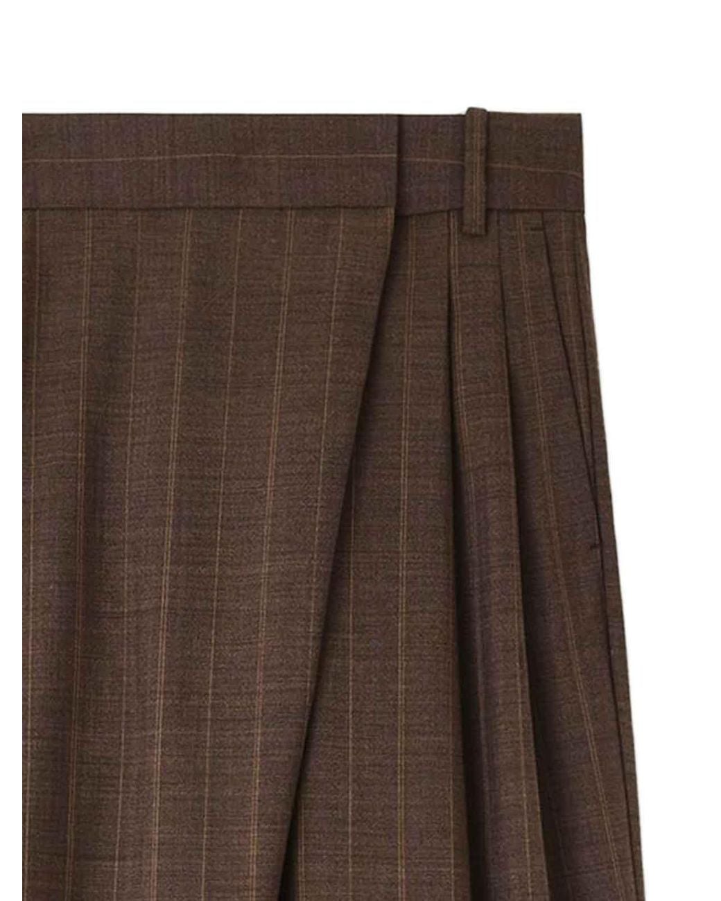 Ganni Brown Striped Wide-Leg Wool Wrap Trousers
