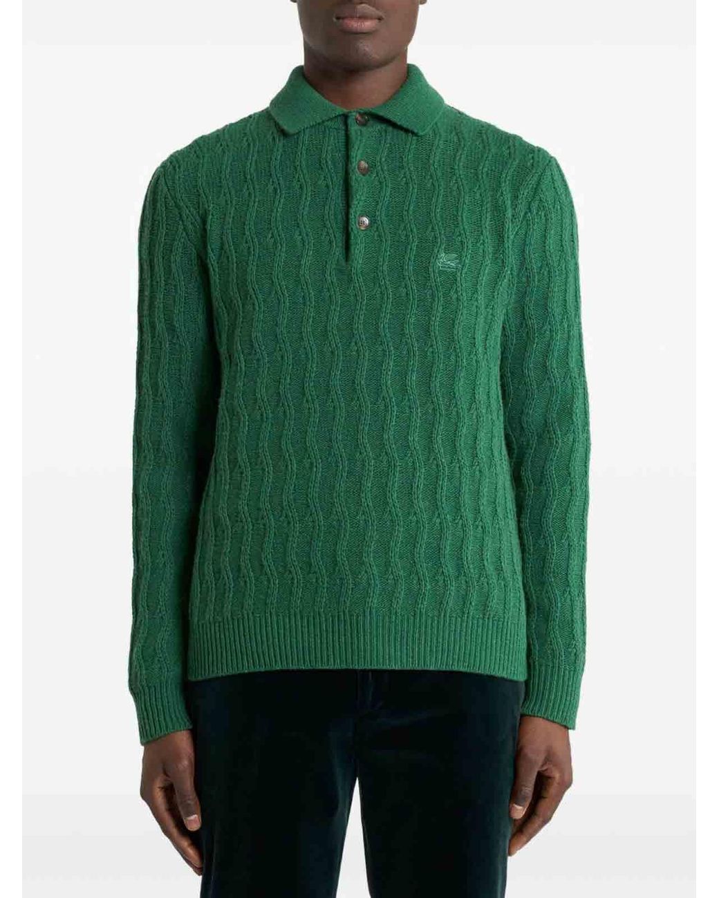 Etro Green Short-Sleeve Polo for men