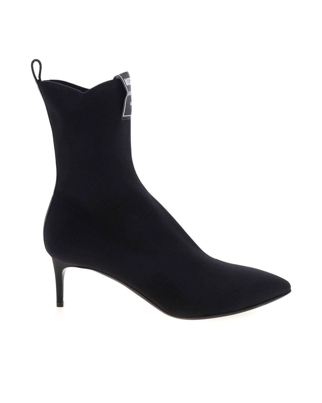 Moschino Black Logo Label Pointed Ankle Boots