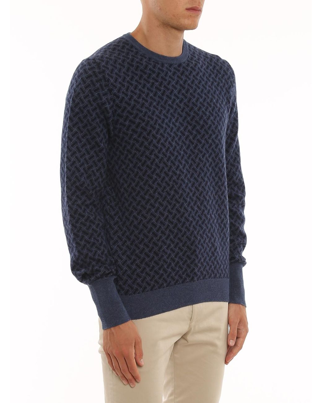 Drumohr Blue Biscuit Pattern Cashmere Jumper for men