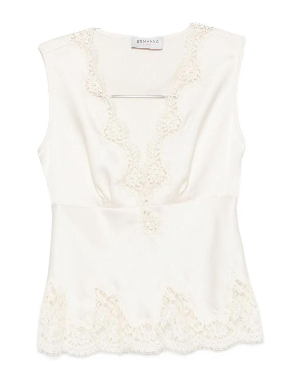 ERMANNO FIRENZE White Lace Detail Tank Top