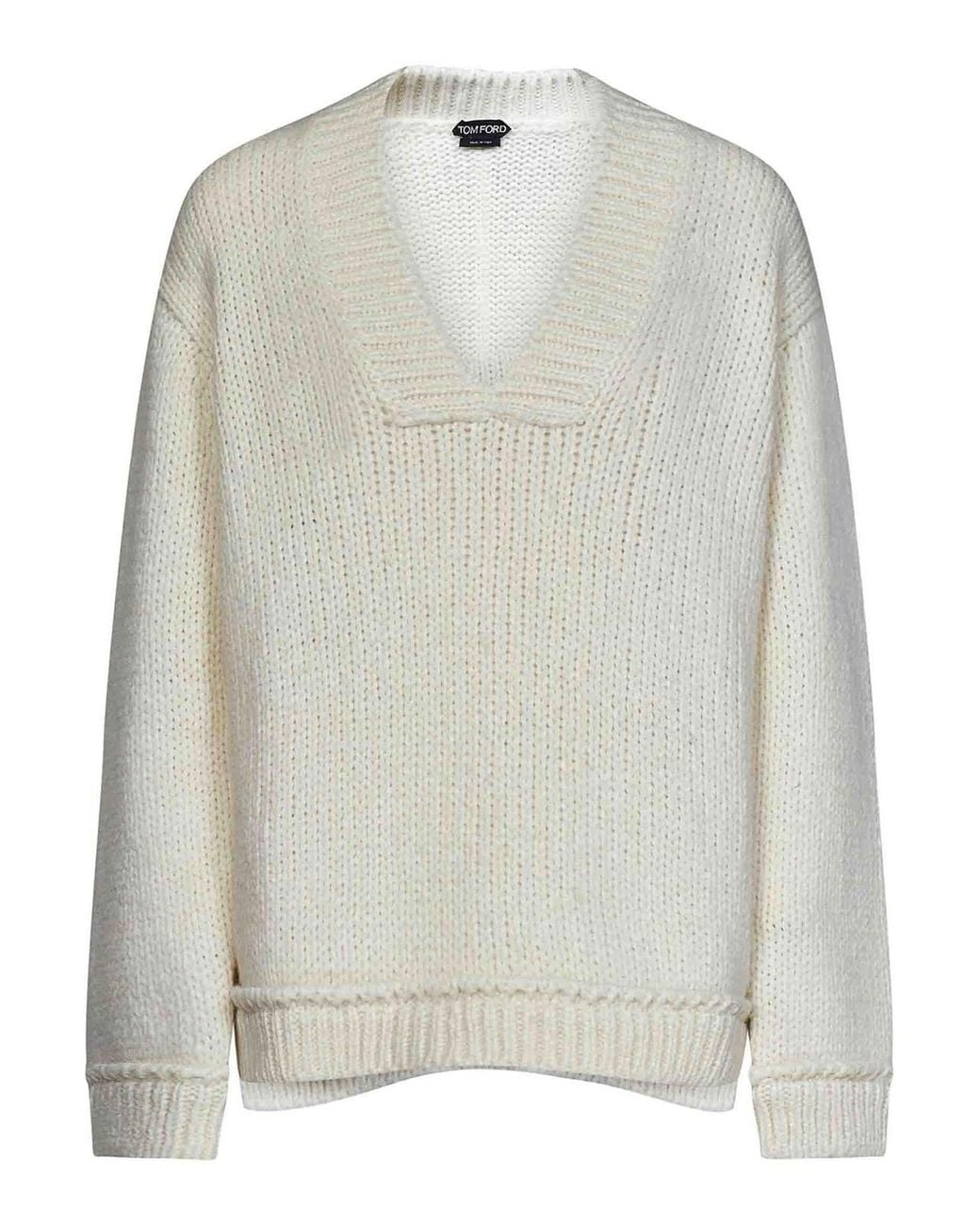 Tom Ford White Loose-Fit Alpaca Blend Pullover With V-Neck