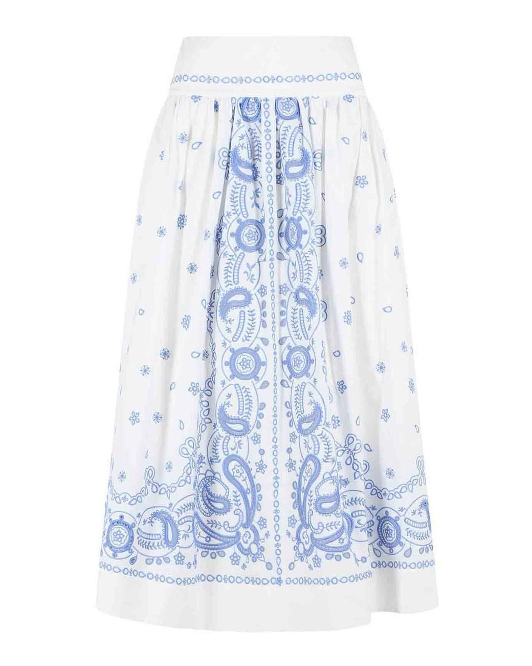 Self-Portrait Blue Embroidered Midi Skirt