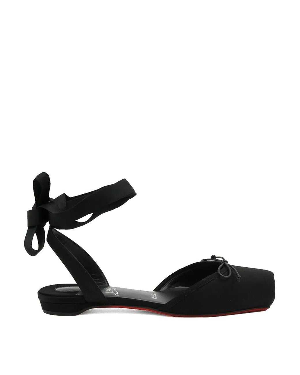 Christian Louboutin Black Cassia Lace Up Flat Crepe Satin/Gg/Lin