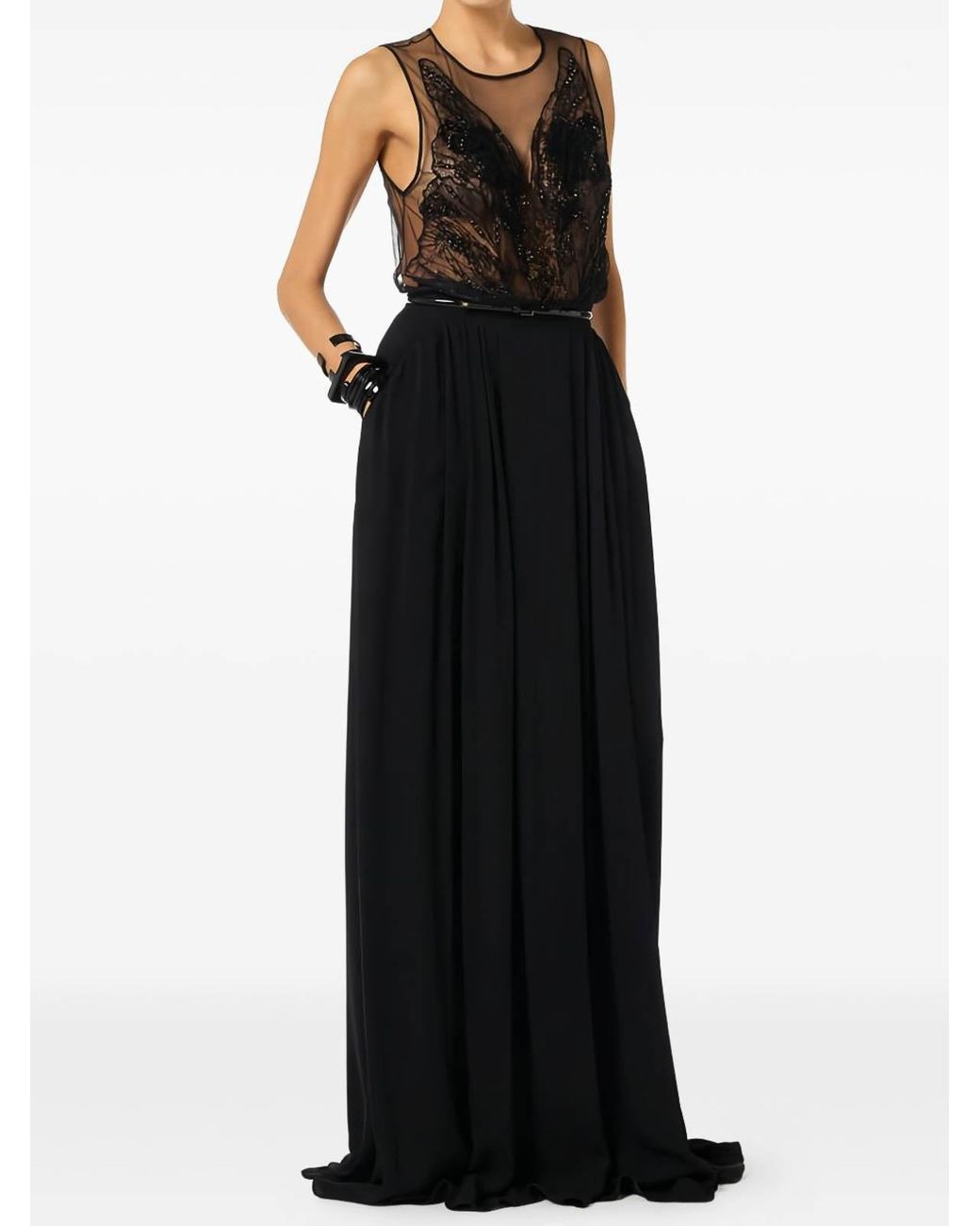 Elisabetta Franchi Black S Carpet Tulle And Georgette Dress