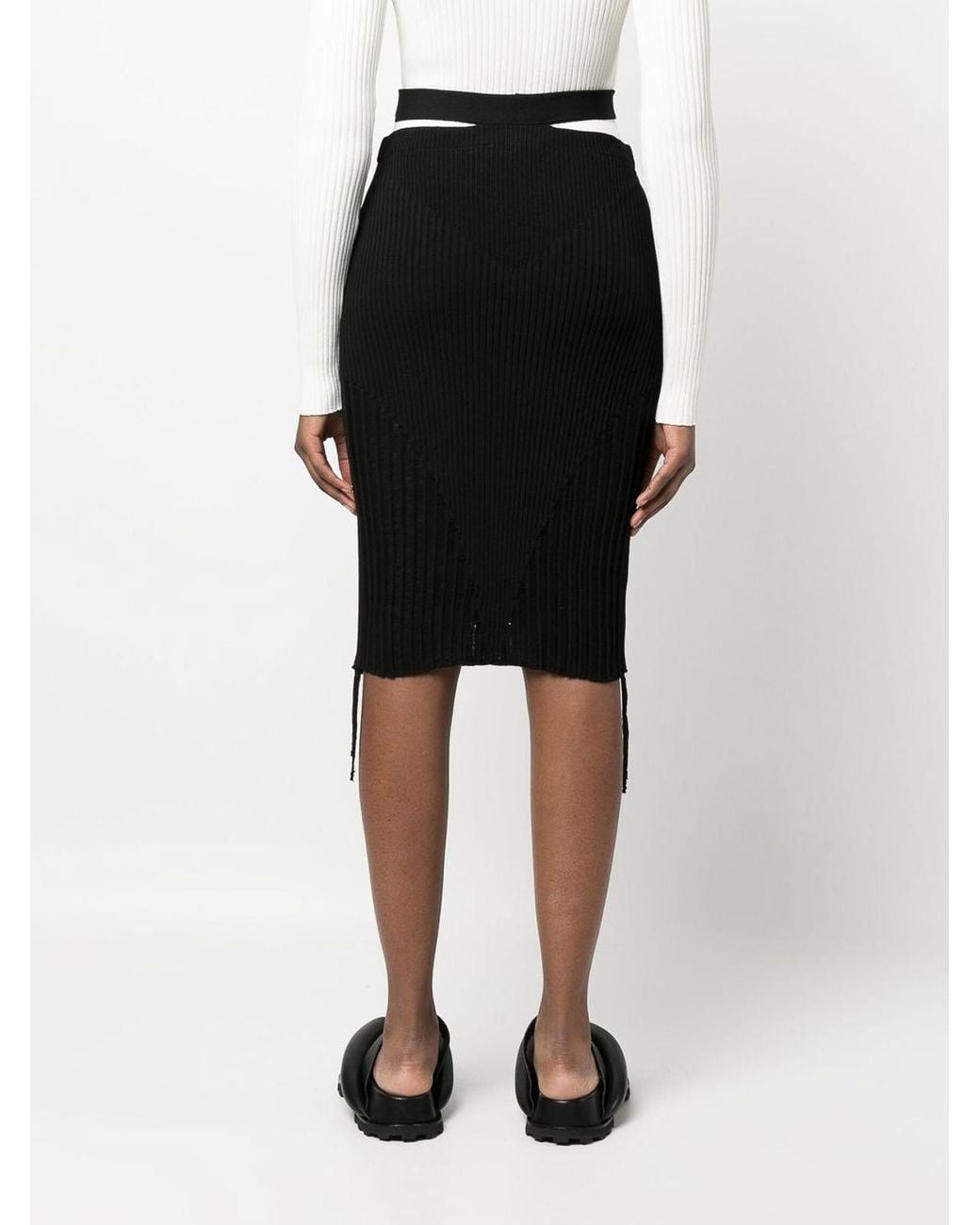 ANDREADAMO Black Ribbed Cut-Out Midi Skirt